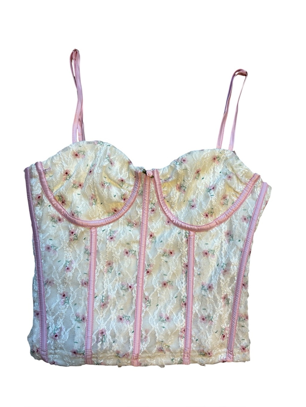 Floral Lace Bustier Corset Top Pretty Garbage Cream & Pink Size M